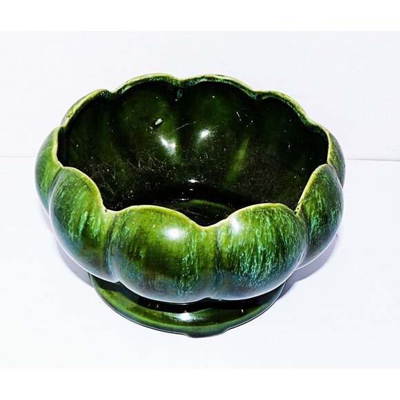 Vintage Green Drip Glazed lotus blossom Round Ceramic Bowl Planter - Picture 2 of 6